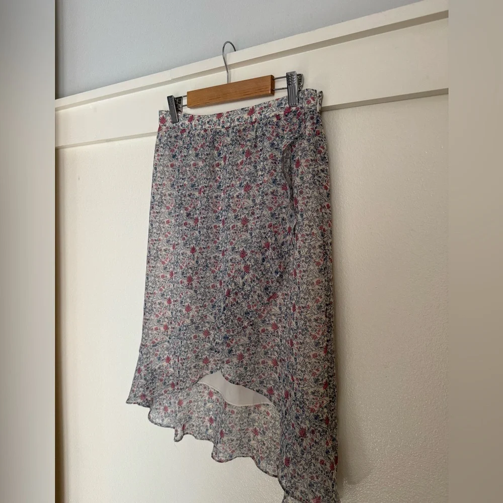 Madewell Floral Ruffle Wrap Skirt Size 0 Blue Red Mini Boho Cottagecore
